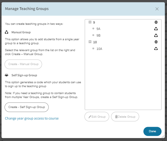 Example of teaching group set-up