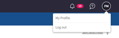 Screenshot of where to find My Profile - click on your initials in the top right of your screen