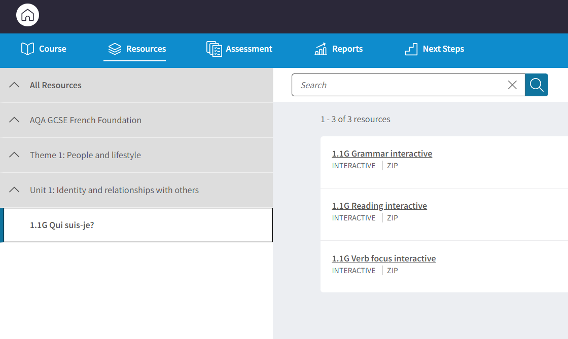 Screenshot showing how to use the folder structure to find resources on Kerboodle